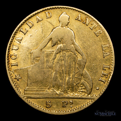5 Pesos 1858/? acuñada en Santiago, Chile. #KK