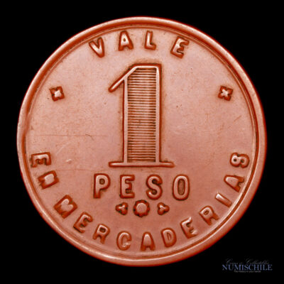 Chile, Ficha Minera Esmeralda, Torreblanca y Cª, Vale 1 Peso, ebonita #YY