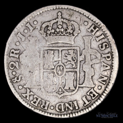 2 Reales 1802 J.J. Carlos IV Acuñada en Santiago, Chile #YY