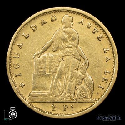 Chile, 2 Pesos 1857, Oro. #DD