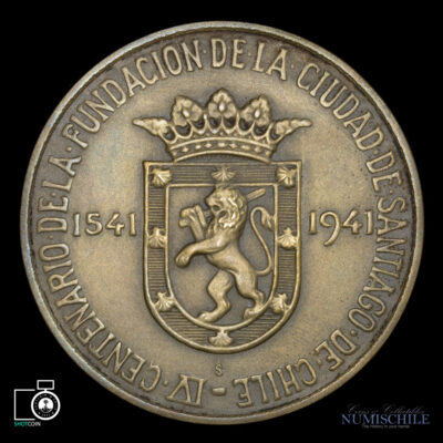 Medalla por el IV Centenario de la Fundación de Santiago por Pedro de Valdivia, R. Thenot #NQ