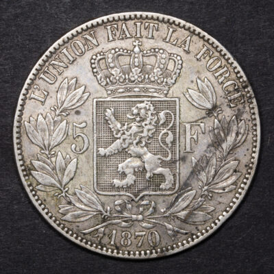 Bélgica, 5 Francos 1870 #MNLT 3Ñ