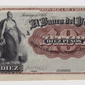 Chile, Billete remanente de Banco del Pobre, $10 con talón, año 187x  #YY (IVA incluido)