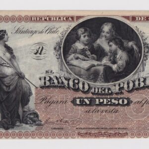 Chile, Billete remanente de Banco del Pobre, $1 serie B con talón, año 187x  #YY (IVA incluido)