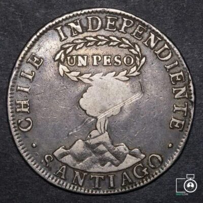 Chile, 1 Peso 1834 IJ, Resello Filipinas Y.II #NQ (IVA incluido)