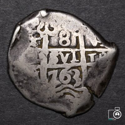 Guatemala, 1839, Resello sobre 8 Reales 1763 Potosí (TT10F) (IVA Incluido)