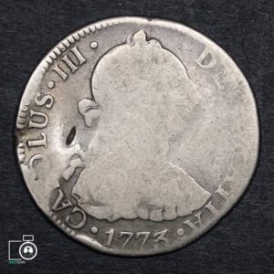 Chile, Santiago, 2 Reales 1773 DA, fecha rara (N) (IVA Incluido)