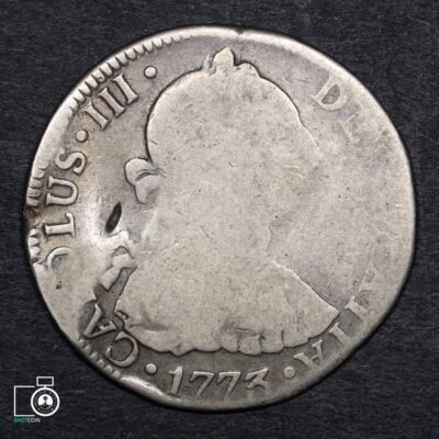 Chile, Santiago, 2 Reales 1773 DA, fecha rara (N) (IVA Incluido)