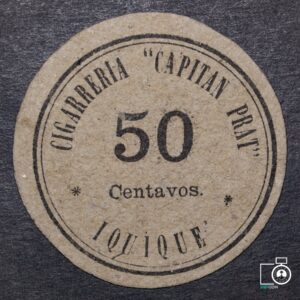Chile, Ficha 50 Centavos, Cigarrería "Capitán Prat", Iquique (YY) (IVA Incluido)