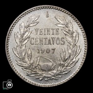 Chile, 20 Centavos 1907, variedad 0.5. (Q) (IVA Incluido)