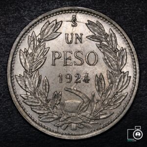 Chile, 1 Peso 1924, variedad O redonda (NQ) (IVA Incluido)