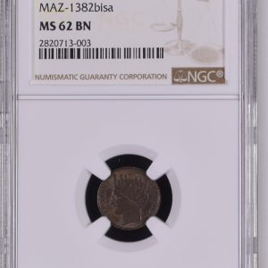 Chile, Prueba 1/2 Décimo 1851, Cobre. NGC MS 62 BN (YYG15) (IVA Incluido)