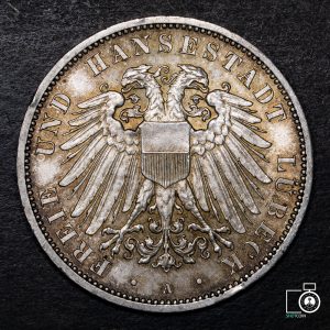 Alemania, Lubeck, 3 Mark 1908 A (NQ) (IVA Incluido)