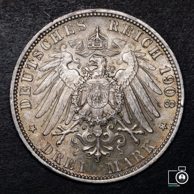 Alemania, Lubeck, 3 Mark 1908 A (NQ) (IVA Incluido)