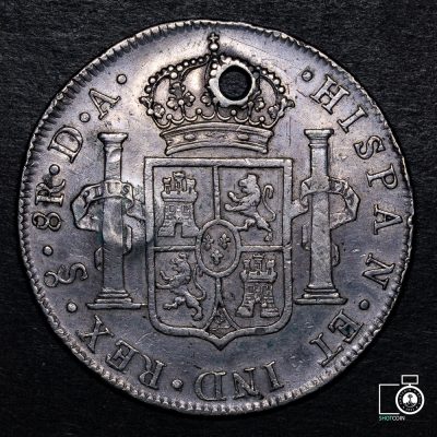 Chile, Santiago, 8 Reales 1799 DA, con resello de Madura (Indonesia) (YYE18) (IVA Incluido)
