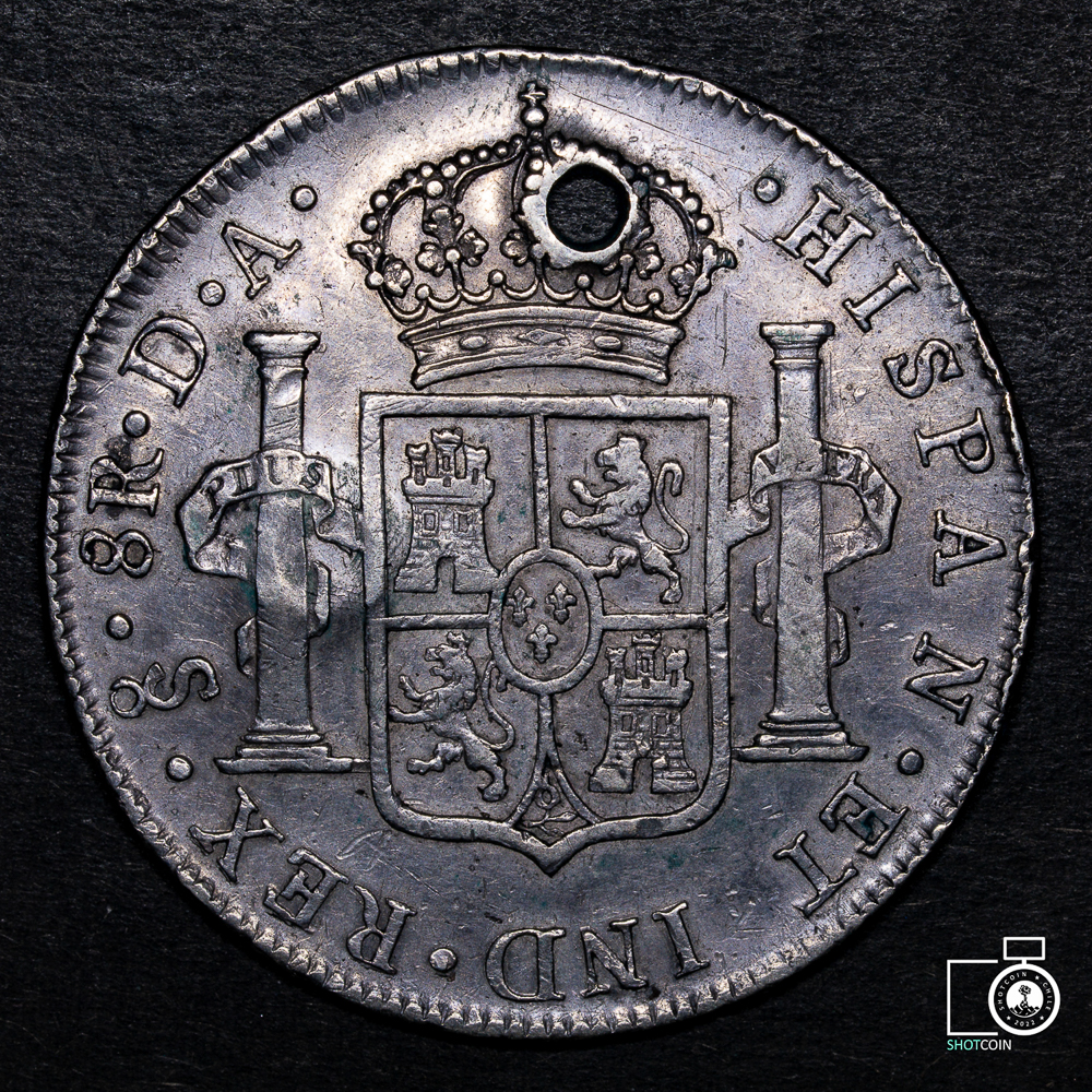 Chile, Santiago, 8 Reales 1799 DA, con resello de Madura (Indonesia) (YYE18) (IVA Incluido) - Imagen 2