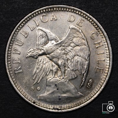 Chile, 5 Pesos 1927, 0.9 y ceca inclinada (YYB7) (IVA Incluido)