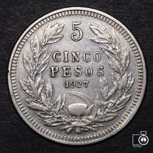 Chile, 5 Pesos 1927 Cola de Chancho (YYE7) (IVA Incluido)