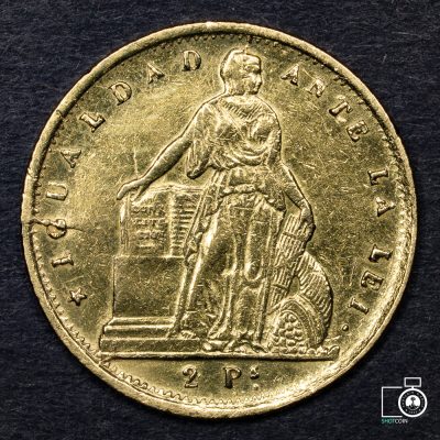 Chile, 2 Pesos 1859/8, Oro (YYE10) (IVA Incluido)