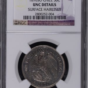 Chile, 50 Centavos 1870, NGC UNC Details (YYG13) (IVA Incluido)
