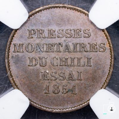Chile, Prueba 1/2 Décimo 1851, Cobre. NGC MS 62 BN (YYG15) (IVA Incluido)