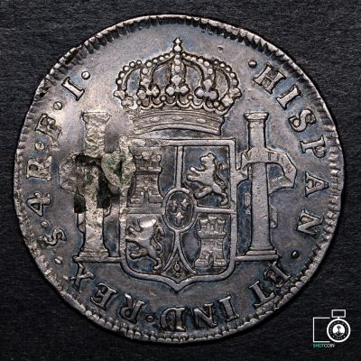 Chile, Santiago, 4 Reales 1808/7 FJ, Ferdin VII, falla de laminación (YYF19) (IVA Incluido)