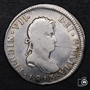 Chile, 2 Reales 1813 FJ, Ceca invertida (YYD14) (IVA Incluido)