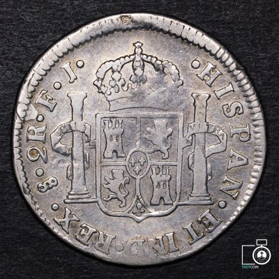 Chile, 2 Reales 1813 FJ, Ceca invertida (YYD14) (IVA Incluido)