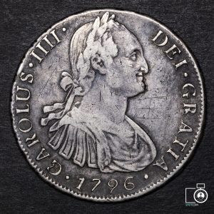 Chile, Santiago, 8 Reales 1796 DA, C/R en CAROLUS (YYE4) (IVA Incluido)