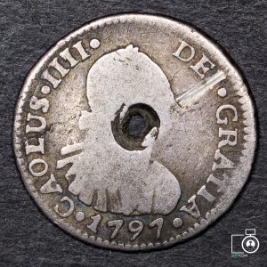 Chile, Santiago, 1/2 Real 1797 DA, error CAOLUS (YYD5) (IVA Incluido)