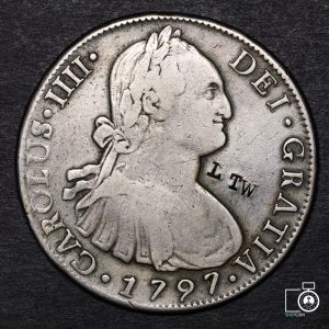 Chile, Santiago, 8 Reales 1797 DA, con marca LTW (YYE5) (IVA Incluido)