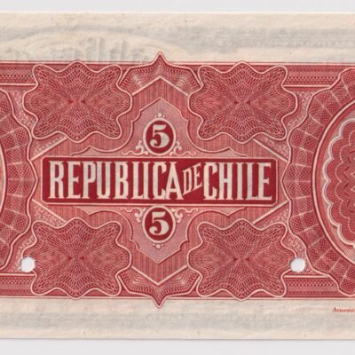 República de Chile, Specimen de 5 Pesos 3ª Emisión 1898 – 1920 #YY (IVA incluido)
