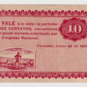 República de Chile, Revolución de 1891 contra Balmaceda, Vale 10c Vallenar, Junio 25 de 1891 #Nch
