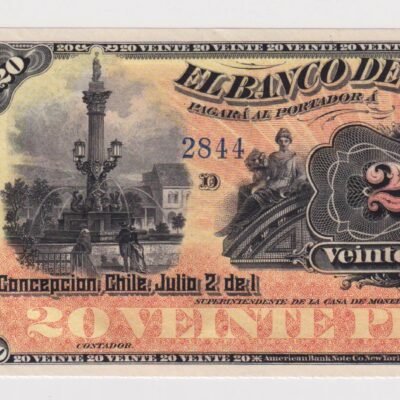 Chile, Banco de Concepción, $20, remanente con talón, Julio 2 de 18(80s) #Nch (IVA incluido)