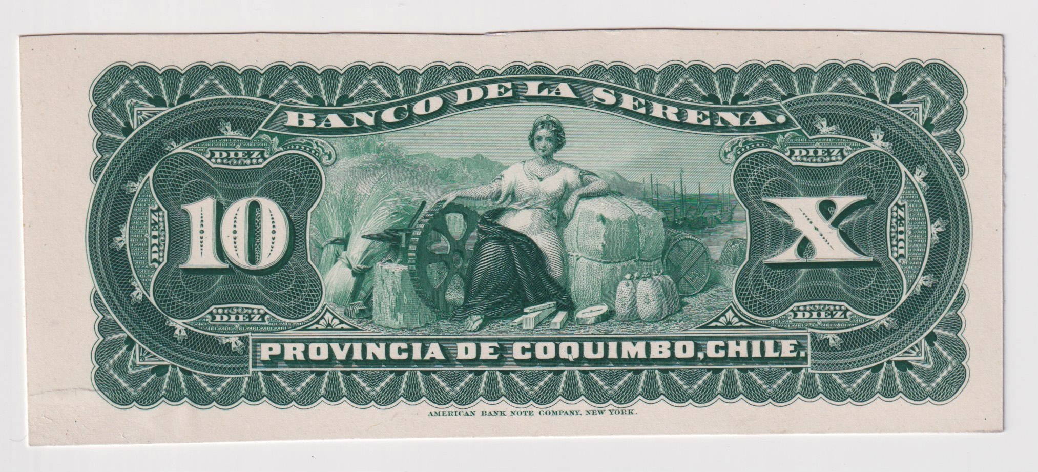 Chile, Banco de la Serena, Prueba de reverso de $10, Escaso #YY (IVA incluido)