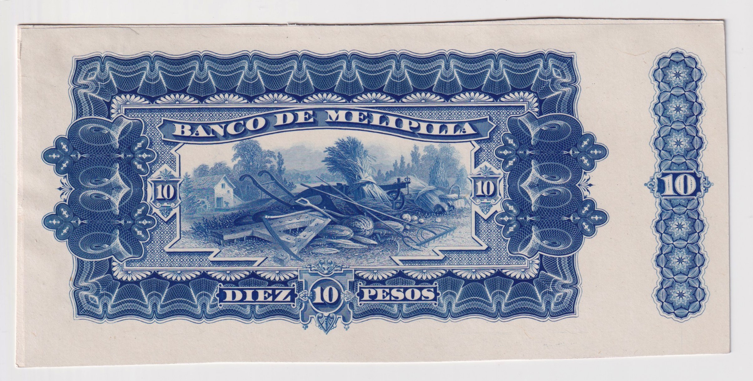 Chile, Banco de Melipilla, Prueba de reverso de $10, Escaso #YY (IVA incluido)