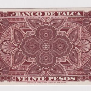 Chile, Banco de Talca, Prueba de reverso de $20, Escaso  #YY (IVA incluido)