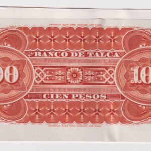 Chile, Banco de Talca, Prueba de reverso de $100, Escaso  #YY (IVA incluido)