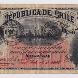 Chile, República de Chile, 1 peso, Febrero 17 de 1883, 2ª emisión Fiscal 1883 - 1895, 1ª fecha de la emisión, (YY) (IVA Incluido)