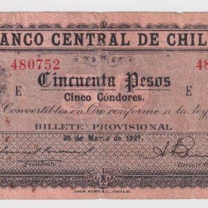 Chile, Billete 50 Pesos, 28 de Marzo de 1927, 3ª Emisión Provisional (NQ) (IVA Incluido)