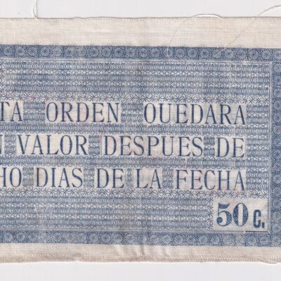Chile, Oficina Santa Rita, 50 centavos, emitido en Tela por la Imprenta de R. Bini (YY)  (IVA Incluido)